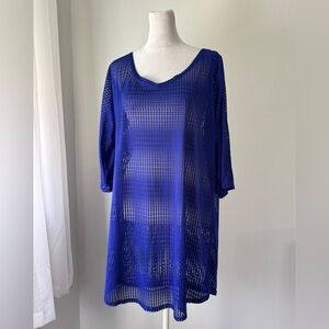 O’Neill Royal Blue Mesh V-Neck Half Sleeve Relaxed Fit Swimsuit Cover-Up